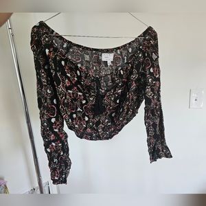 Black floral off the shoulder crop top